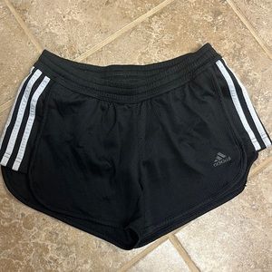 Adidas Black Mesh Running Shorts With White Stripes Size Small